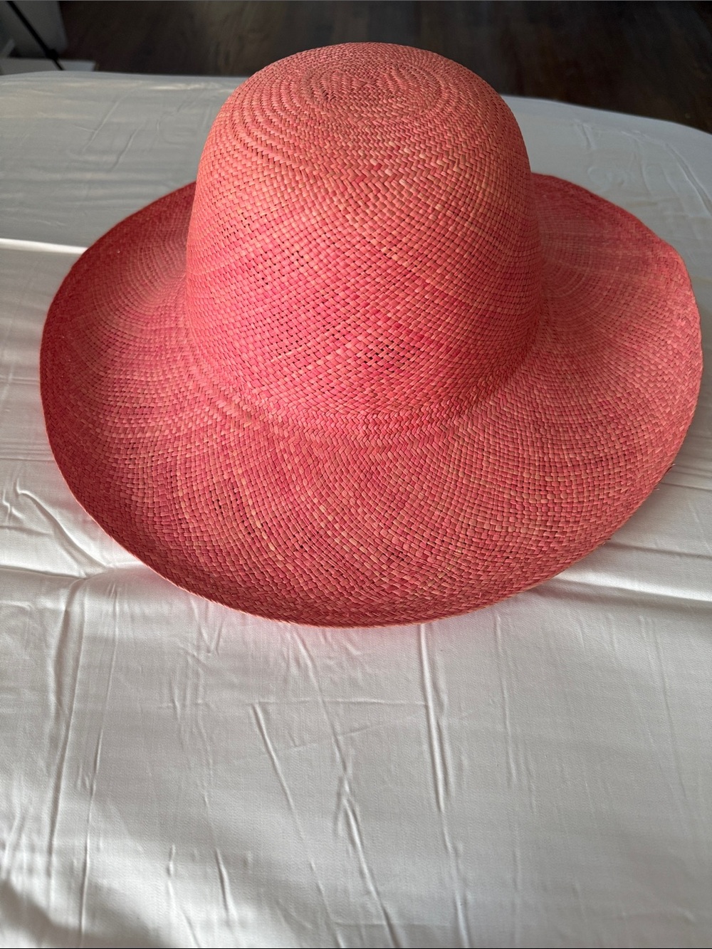 Wide Brim Straw Sun Hat - Coral Pink